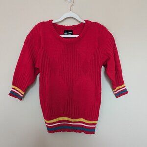 VINTAGE C'est Petite 1980s red sweater yellow, white, and blue size Small EUC